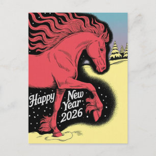 Cartão Postal De Festividades Cartão de Ano Novo 2026 Cavalo Vermelho