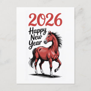Cartão Postal De Festividades Cartão de Ano Novo 2026 Cavalo Vermelho Ilustração