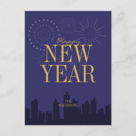 Cartão Postal De Festividades Cartão de Ano Novo com Paisagem Urbana Moderna