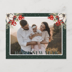 Cartão Postal De Festividades Cartão de Ano Novo Fotográfico Botânico Verde