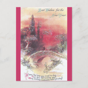 Cartão Postal De Festividades Cartão de Ano Novo sobre a Vintagem da Ponte