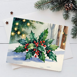 Cartão Postal De Festividades Cartão de Aquarela de Natal com Visco e Feliz Nata
