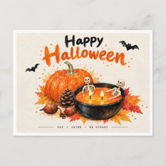 Cartão Postal De Festividades Cartão de Boas Festas de Halloween com Esqueletos