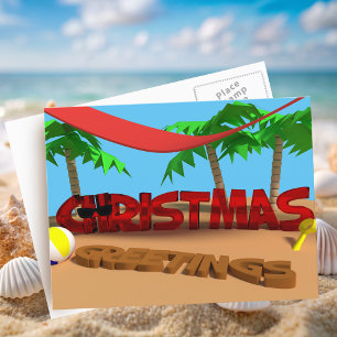 Cartão Postal De Festividades Cartão de Boas Festas de Natal na Praia