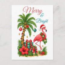 Cartão de Boas Festas de Natal Tropical Flamingo