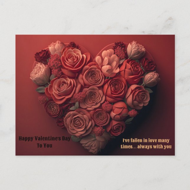 Cartão Postal De Festividades Cartão de coração de rosa de presente de feliz dia (Frente)