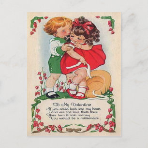 Cartão Postal De Festividades Cartão de Dia dos Namorados com Corações de Crianç