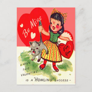 Cartão Postal De Festividades Cartão de Dia dos Namorados de Garota Retro com Ga