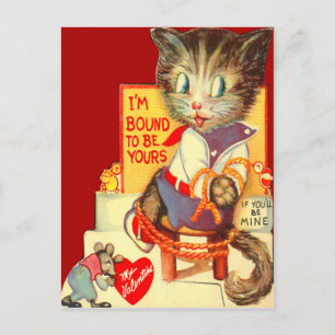 Cartão Postal De Festividades Cartão de Dia dos Namorados de Gato Retro Vintage 