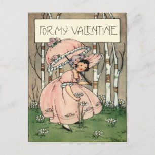 Cartão Postal De Festividades Cartão de Dia dos Namorados de Menina Retro Vintag