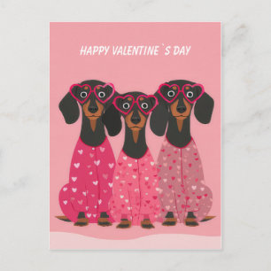 Cartão Postal De Festividades Cartão de Dia dos Namorados do Dachshund Rosa
