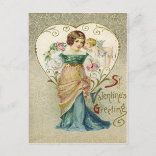 Cartão Postal De Festividades Cartão de Dia dos Namorados Vintage Retro Garota e