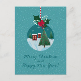 Cartão Postal De Festividades Cartão de enfeite de vila de Natal alegre