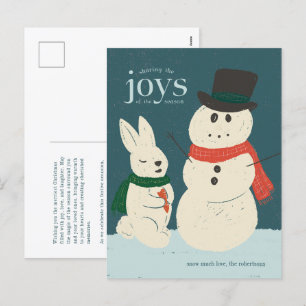 Cartão Postal De Festividades Cartão de Feriado Ilustrado de Coelhinho e Neve