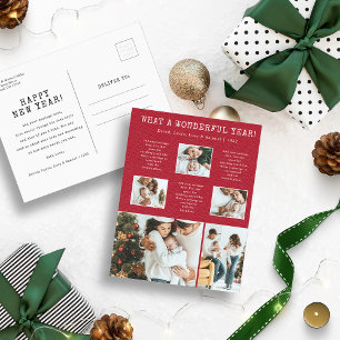 Cartão Postal De Festividades Cartão de Férias Colagem de Fotos Moderno Vermelho