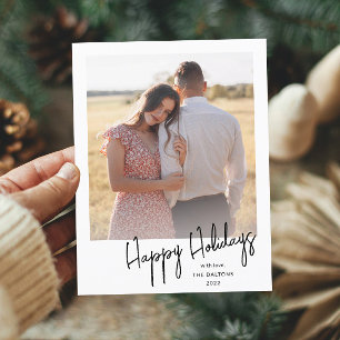 Cartão Postal De Festividades Cartão de Férias com Foto e Letra Cursiva Moderna