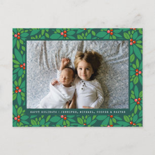 Cartão Postal De Festividades CARTÃO DE FÉRIAS COM FOTO   Natal Azevinho Vermelh