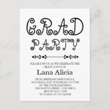 Cartão de Festa de Graduação Simples Preto e Branc
