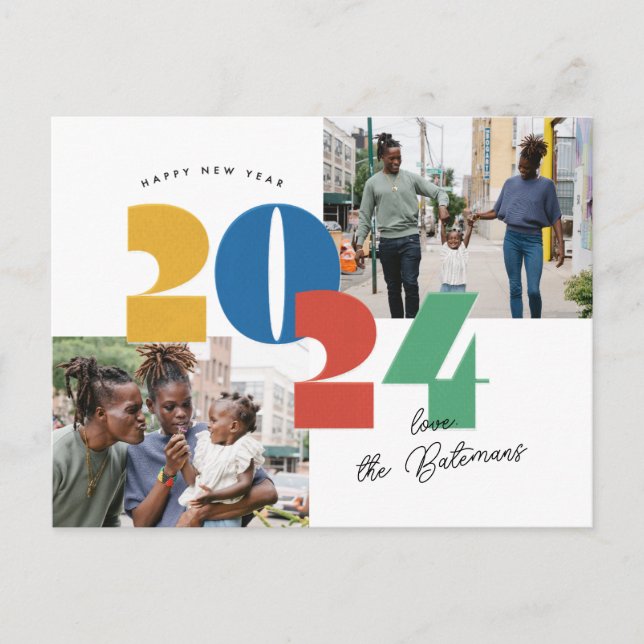 Cartão Postal De Festividades Cartão de Foto Chapado de Ano Novo (Frente)