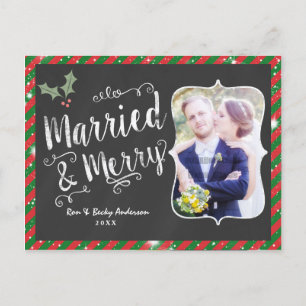Cartão Postal De Festividades Cartão de Foto de Férias com Giz de Quadro MARRIED