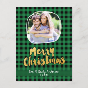 Cartão Postal De Festividades Cartão de Foto de Natal Alegre em Xadrez Verde Dou
