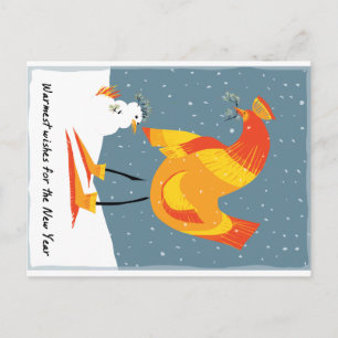 Cartão Postal De Festividades Cartão de frango de galinha para neve