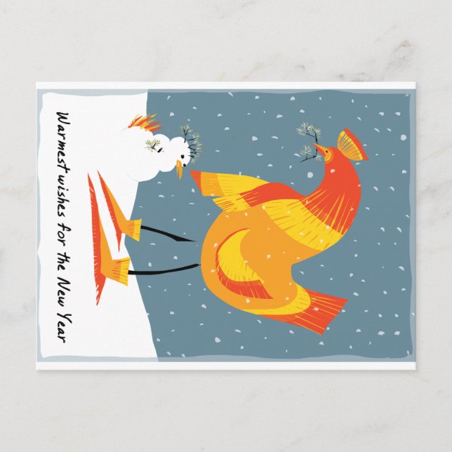 Cartão Postal De Festividades Cartão de frango de galinha para neve (Frente)