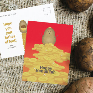 Cartão Postal De Festividades Cartão de Hanukkah Latkes e Gelt