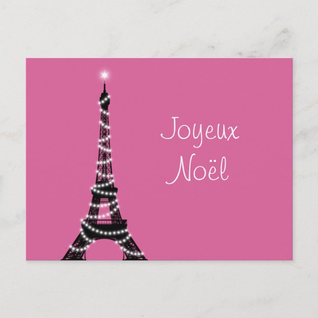 Cartão Postal De Festividades Cartão de Joyeux Noël no fúcsia (Frente)