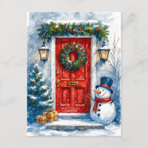 Cartão Postal De Festividades Cartão de Natal Aconchegante Porta Vermelha com Bo