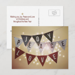 Cartão Postal De Festividades Cartão de Natal Alegria Paz Amor