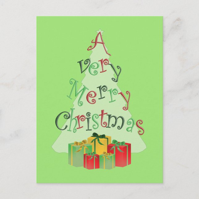Cartão Postal De Festividades Cartão de Natal Árvore de Natal Alegre (Frente)