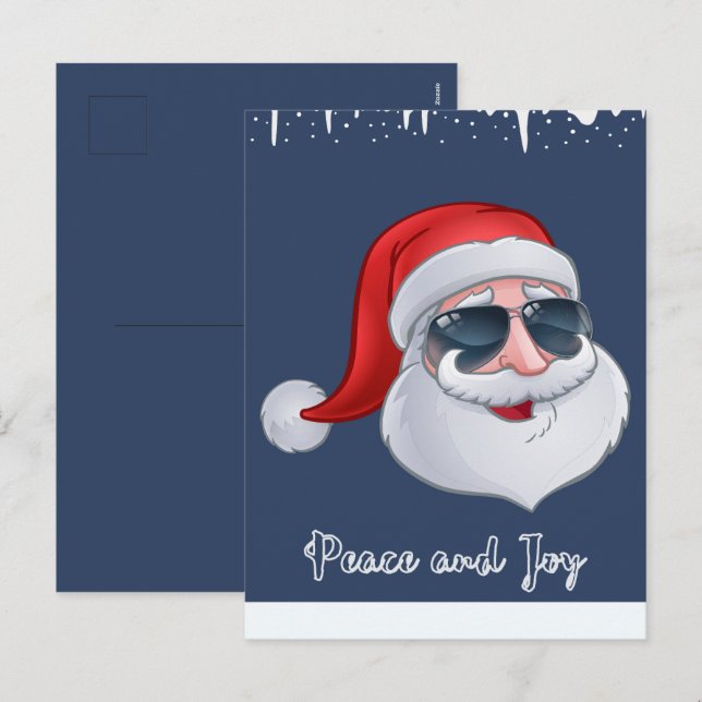 Cartão Postal De Festividades Cartão de Natal Azul Marinho Paz e Alegria (Frente/Verso)