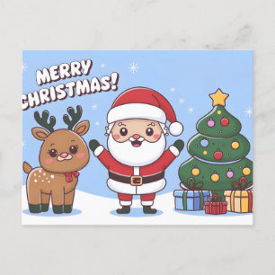 Cartão Postal De Festividades Cartão de Natal bonito com Papais noeis e renas