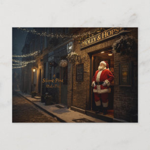 Cartão Postal De Festividades Cartão de Natal Britânico com Papai Noel no Pub