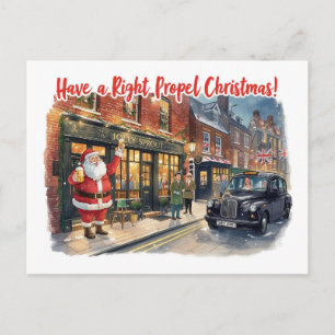 Cartão Postal De Festividades Cartão de Natal Britânico com Papai Noel no Pub