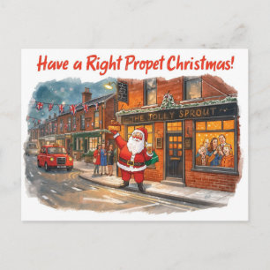 Cartão Postal De Festividades Cartão de Natal Britânico com Papai Noel no Pub
