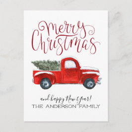 Cartão Postal De Festividades Cartão de Natal Caminhão Vermelho Antigo