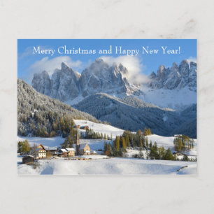 Cartão Postal De Festividades Cartão de Natal com aldeia de dolomite no inverno