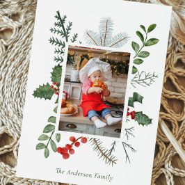 Cartão Postal De Festividades Cartão de Natal com Folhagem e Foto de Bagas