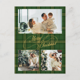 Cartão Postal De Festividades Cartão de Natal com Foto da Família em Xadrez Verd