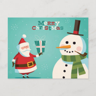 Cartão Postal De Festividades Cartão de Natal com Papais noeis e boneco de neve