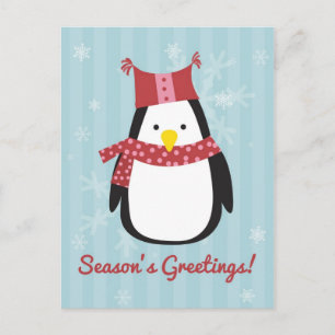 Cartão Postal De Festividades Cartão de Natal com pinguim bonito