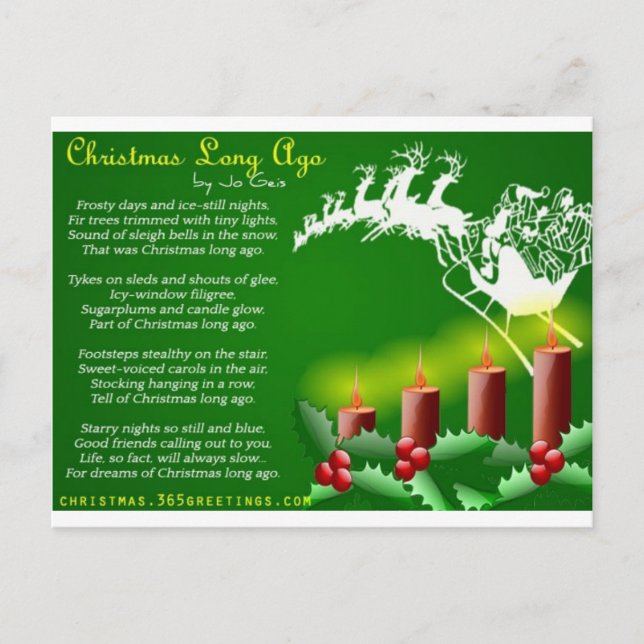 Cartão Postal De Festividades Cartão de Natal com poema curto do Natal (Frente)