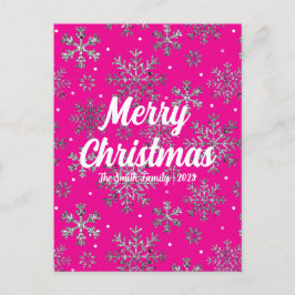 Cartão Postal De Festividades Cartão de Natal cor-de-rosa na moda com flocos de 