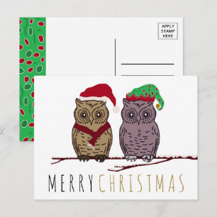 Cartão Postal De Festividades Cartão de Natal de Coruja do Papai Noel e Coruja E