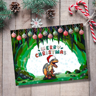 Cartão Postal De Festividades Cartão de Natal de Dinossauro para as Festas
