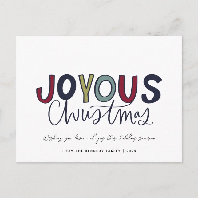 Cartão Postal De Festividades Cartão de Natal de Estilo com Letra Moderna (Frente)
