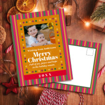 Cartão de Natal de Família com Listras de Foto de