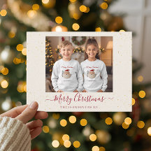 Cartão de Natal de Foto Única de Mármore Elegante